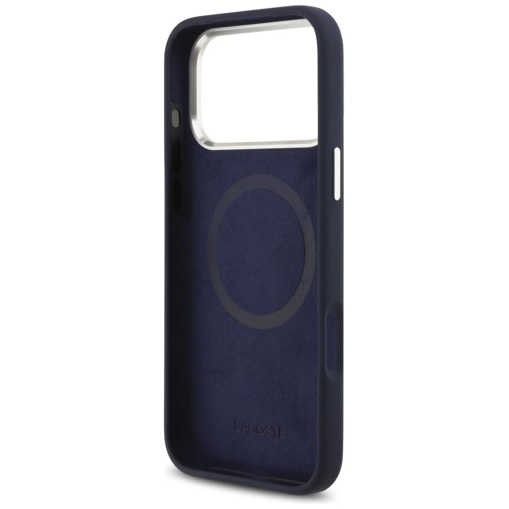 CG MOBILE Lacoste - Custodia per iPhone 17 Pro Max [compatibile con MagSafe], in silicone con logo in metallo, antiurto, protezione contro le cadute, sottile e resistente, protezione porte, colore