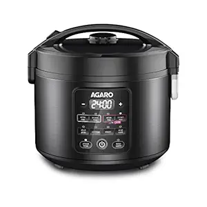 (Refurbished) AGARO Regal Electric Rice Cooker, 3 Liters Ceramic Inner Bowl, Cooks Up to 600 Gms Raw Rice, SS Steamer, Preset Cooking Functions, Preset Timer, Keep Warm Function, LED Display, Black