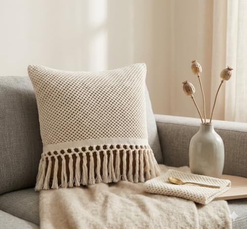 غطاء وسادة فاخر بوهو كروشيه مكرمية من تركي تيكس، غطاء وسادة رمي 45 × 45، غطاء وسادة مزخرف، اغطية وسائد مزخرفة ناعمة فاخرة للاريكة وغرفة المعيشة بوهو مكرمية