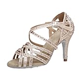 ZIHDKE Zapatos de Baile Latino for Mujer, Sandalias Salsa con Diamantes imitación for, tacón Fiesta Tango salón para Women(Silver,7.5CM_35 (22.5CM))