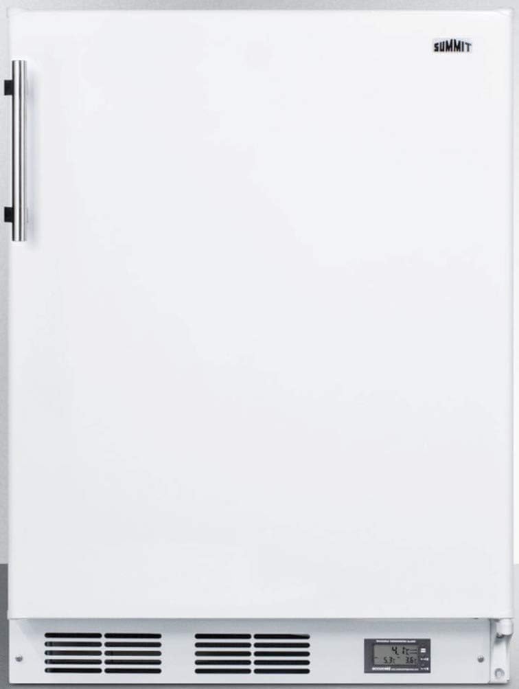 Summit Appliance BKRF661BIADA Built-in Undercounter ADA Compliant 24" Wide Break Room Refrigerator-Freezer in White with NIST Calibrated Thermomete and High/Low Temperature Alarm