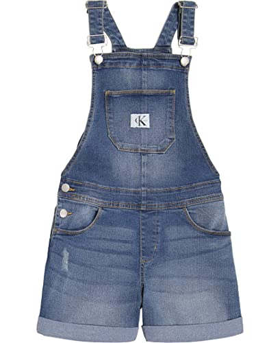 Calvin Klein Girls' Stretch Denim Shortalls, Boyfriend Fit Jean Overalls With Adjustable Straps, Authentic, 12-14 #TOP6