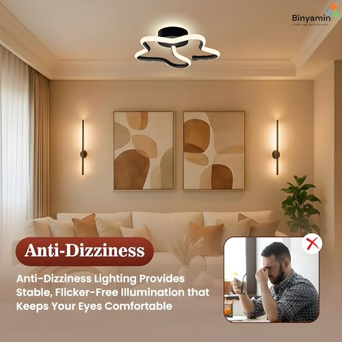 Image of Binyamin Ceiling Light Surface Mount for Entrance Lobby, 50W Surface Ceiling LED Light, LED Light for Living Room Ceiling, 3 Colour Black Flush, Anti-Glare LED Lights for Room (Star) (Pack of 2)