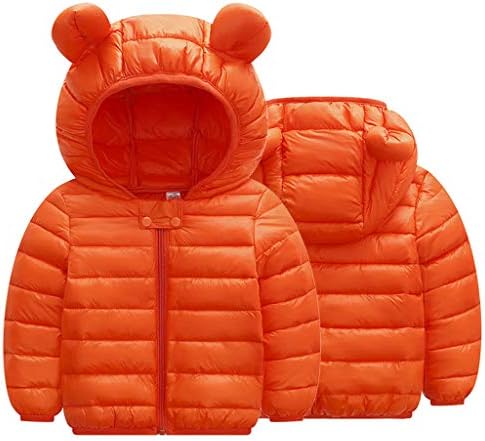 baby outfits Boys Girl Solid Color Cartoon Ears Zipper Thick Hooded Winter Coats (6-12 Months, Orange)