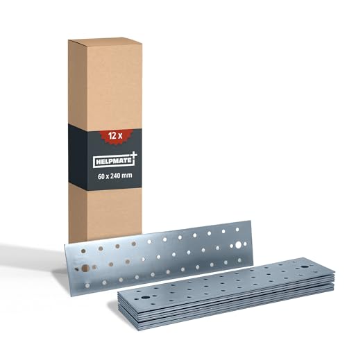 HELPMATE – 12 Stück Lochplatten 60x240 mm – Flachverbinder galvanisch verzinkt & blau passiviert – Holzverbinder mit Korrosionsschutz, stabil & langlebig – einfache Montage