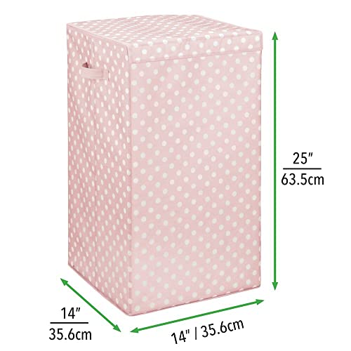 Mdesign Large Upright Single Laundry Hamper Basket With Hinged Lid And Handles - Portable And Foldable For Compact Storage In Baby Nursery, Kid Bedroom, Playroom - Pink/White Polka Dots #TOP6
