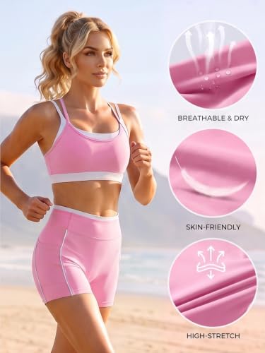 Womens Workout Sets 2 Piece Gym Outfit with Pockets Double Layer Bra — view 6