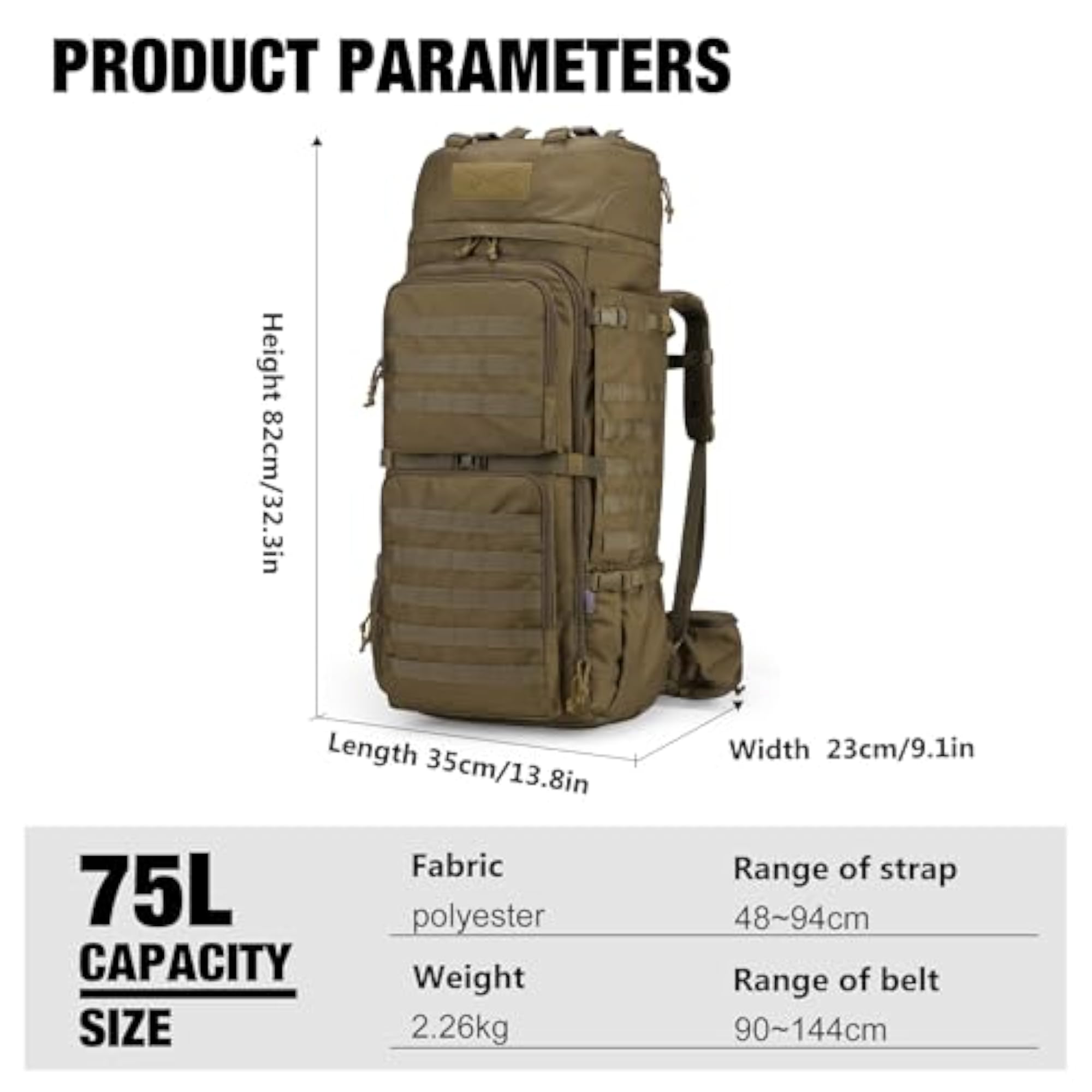 75L Backpack, Tactical Backpack for Trekking