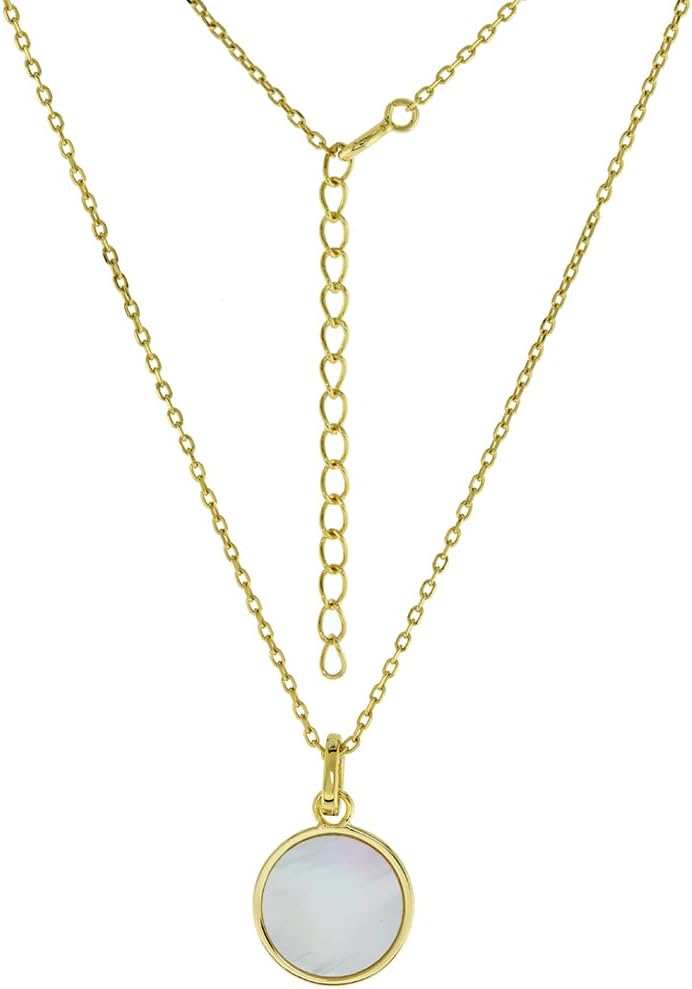 Gold Plated Sterling Silver CZ Mother of Pearl Zodiac Signs Horoscope Necklaces for Women Enhancer Bale 3/8 (15mm) Round 16 + 2 inch Extension