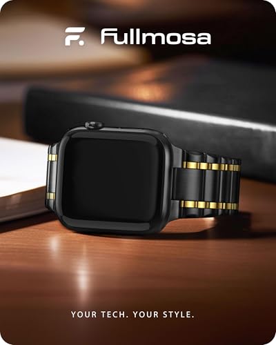 Image of Fullmosa Metal Bands with Case [Watch NOT Included] Compatible Apple Watch Strap 45mm 44mm 42mm, Steel Apple Watch Band for iWatch SE3 SE2 SE Series 9 8 7 6 5 4 3 2 1,42mm 44mm 45mm,Black and Gold