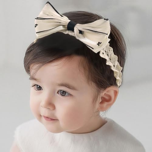 Bethynas Chiffon Bowknot Headband for Baby Girls Black and White Fabric Flower Pattern Baby Elastic Hairband Floral Bow Hair Accessories for Newborn Infant Toddlers (Floral - white)