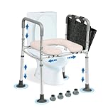 NJUN Rehausseur Toilette Adulte Hauteur Réglable 64-74 cm à 6 Niveaux, Siège de Toilette Surélevé avec Accoudoir et Siège Rembourré, Rehausseur WC pour Personnes Âgées, Handicapés, Patients, Enceintes