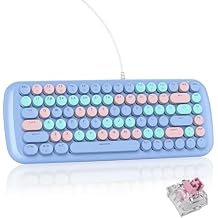 Blue Colorful Mechanical Gaming Keyboard, Aesthetic Keyboard w/White Backlit, 84 Keys Cute Retro Typewriter Computer Keyboard Wired w/Pink Switch, Round Keycap for Windows/PC/PS5 Blue
