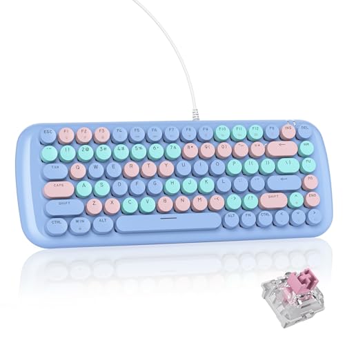 Clavier mécanique 75% machine à écrire filaire 84 touches rétro punk bleu pour joueur et bureau