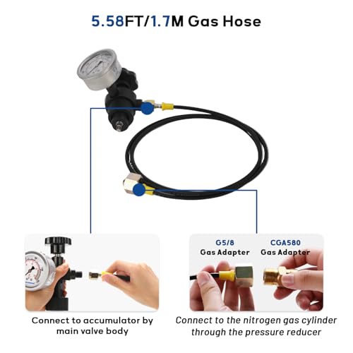 Image of MEASUREMAN Nitrogen Accumulator Charging Kit, 1500-6000 PSI with 3 Precision Gauges, 6 Adapters for M28*1.5, UNF 5 /8 & 1 /2, Professional Hydraulic Tool Set for Pressure Testing