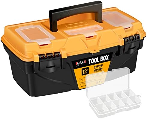 AIRAJ 12" Waterproof Tool Box,Portable Plastic Tool Storage Box Organizer with Removable Tray for D.I.Y, Household & Professional Use(30.5 * 17 * 13cm)