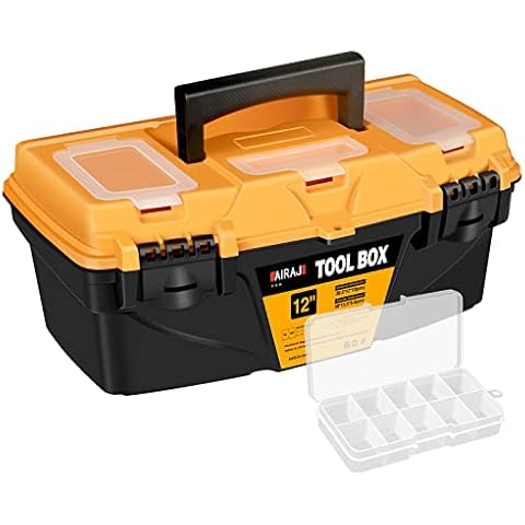 AIRAJ 12 in Waterproof Tool Box,Portable Plastic Tool Storage Box Organizer with Removable Tray for D.I.Y , Household & Professional Use Cover