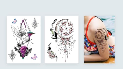 BeyondTattoos 2 fogli di tatuaggio temporaneo per uccelli, acchiappasogni, tatuaggio finto HB598X 599X