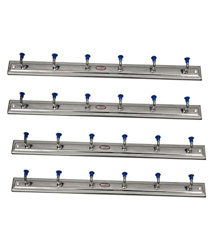 Padmakshi Pack of 4 Chrome Finish Iron Long 6 Pin Bathroom Cloth Hanger – Wall-Mounted Robe Hook Rack for Hanging Keys, Clothes, Towels, and More – Durable Iron Hook Rail for Home, Bathroom