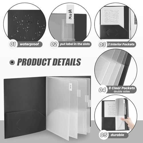 Colarr 8 Pcs 10 Pocket Folders Sturdy Plastic Multi Pockets Folder Letter Size Paper Document Project Organizer for School Office Business Meeting (Black) by Colarr - Used condition - Image 3