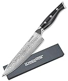 67 Lagen Edelstahl-Damast ROSTFREI mit einer extrem harten Schneidlage ( 58 + - 1 HRC ) garantiert ein langanhaltendes Schneidvergnügen