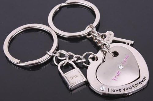 Cookids Romantic True Love Lock & Key Couple Keychain Metal Boy Girl Love Lovers Sweethearts Key Chain Ring Silver Unique Special Cute Novel Gift