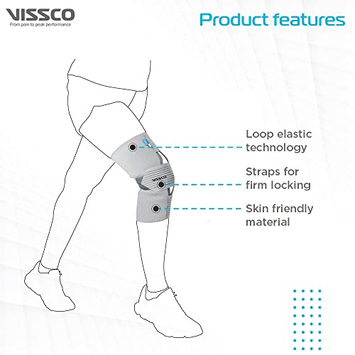 Image of Vissco Knee Wrap with Loop Elastic Technology, Knee Support Provides Compression to the Knee, Braces for Gym & Sports, Helps In Fast Recovery (SINGLE) - XL (Grey)