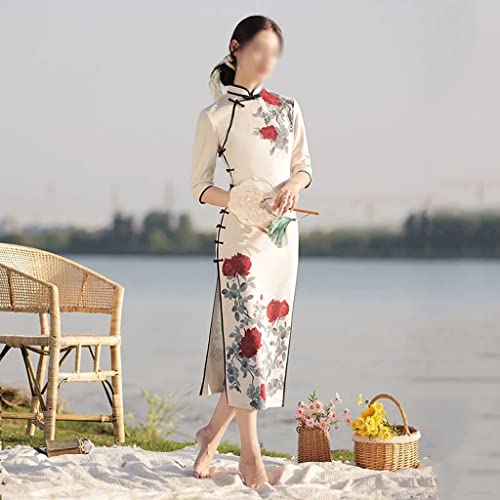 Kxdfdc Cheongsam Autumn Soft Rose Sleeve Party Dress (Color : D, Size : S Code) #TOP4