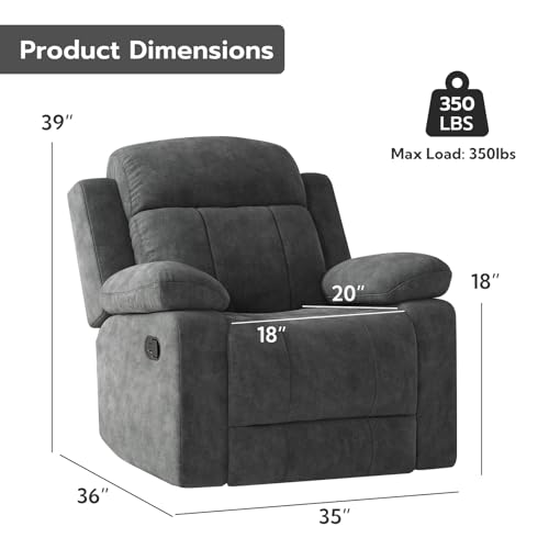 ANJ Manual Recliner, Soft Fabric Recliners with Overstuffed Armrest and Backrest, Heavy Duty and Safety Reclining Chairs Single Recliner Sofa for Living Room