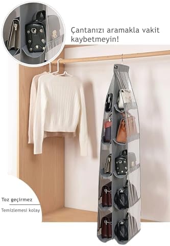 Çanta Düzenleyici Askılı 10 Gözlü Organizer (Gri) - Görsel 3