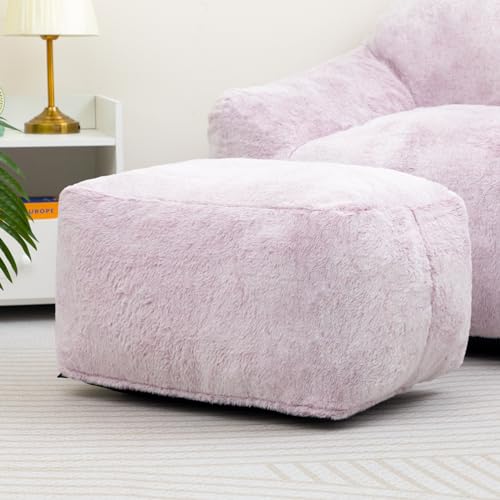 HollyHOME 15"(H) Bean Bag Ottoman Pouf, 6.6LB Memory Foam Filled Footstool for Sofa, Accent Stuffed Footrest Stool with Washable Cover, Single Footrest Stool for Living Room, Bedroom, Purple&Grey