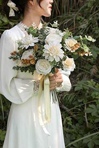 Yyhuawu Artificial Flowers Combo Box Set Gradient Color Flower Leaf With Stems For Diy Wedding Bouquets Centerpieces Baby Shower Party Home Decorations Ivory #TOP6