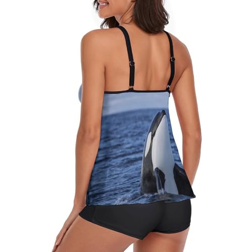 Trajes de baño para mujer estilo tankini orca con shorts para playa 4