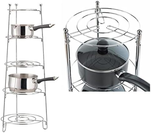 tradefirst 5 Tier Silver Pan Rack, Pan Stand For Saucepans, Pan Organizer, Display Shelf Storage Kitchen Free Standing, Stainless Steel Pot Holders _(80cm x28cm) Silver