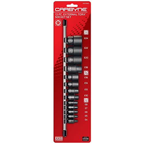 Carbyne External Torx (Etorx) Socket Set - 13 Piece, E4 To E24 | Chrome Vanadium Steel, 1/4-Inch, 3/8-Inch & 1/2-Inch Drive • From A Family-Run Tool Company Based In The U.s.a. #TOP22