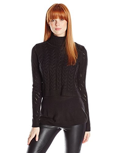 Calvin Klein Women's Layered Cable Turtleneck, Black, X-Small