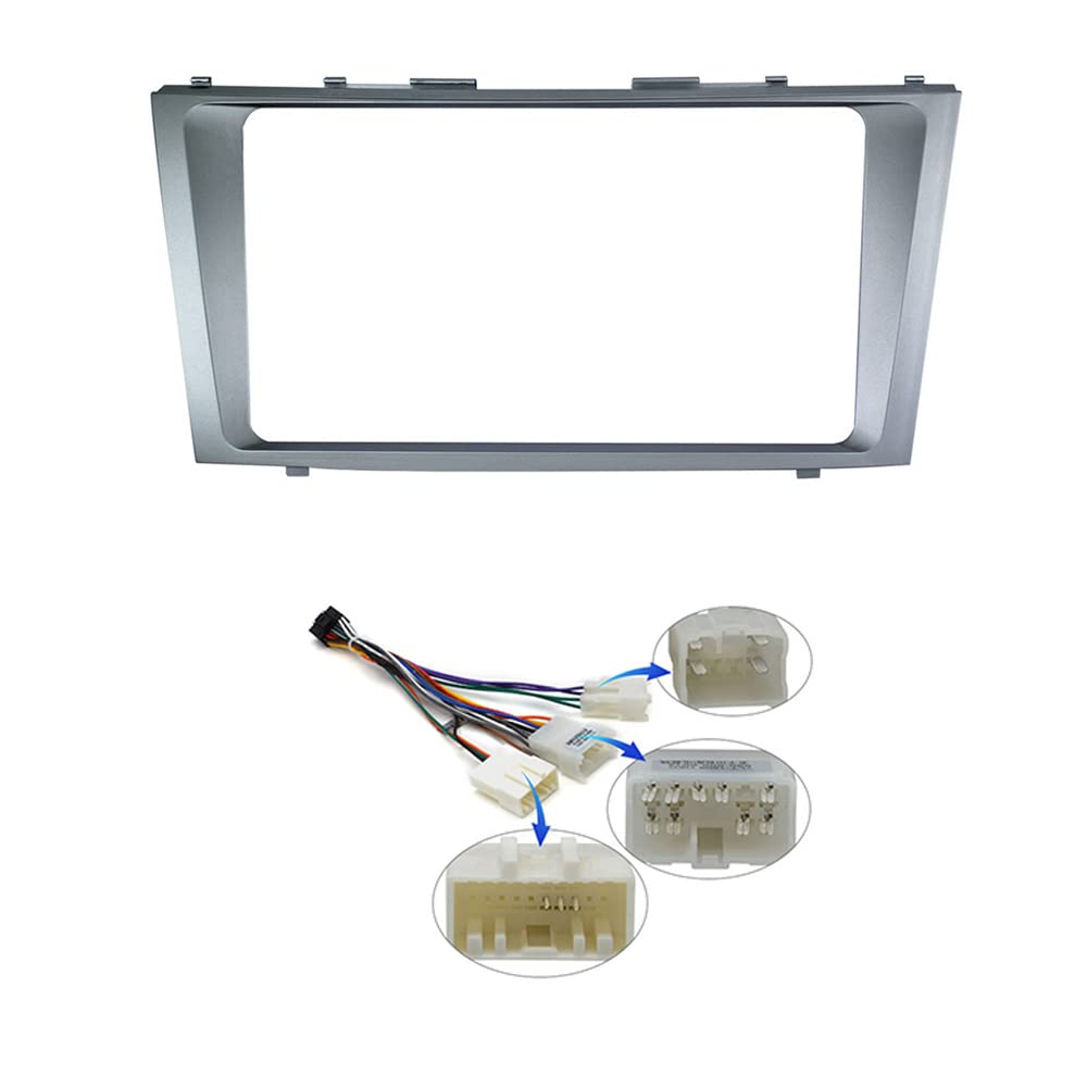 9'' Car Radio Stereo Dash Frame Fascia Bezel Panel w/Power Harness Cable Compatible for Toyota Camry 2007 08 09 10 11 Install Mount Kit
