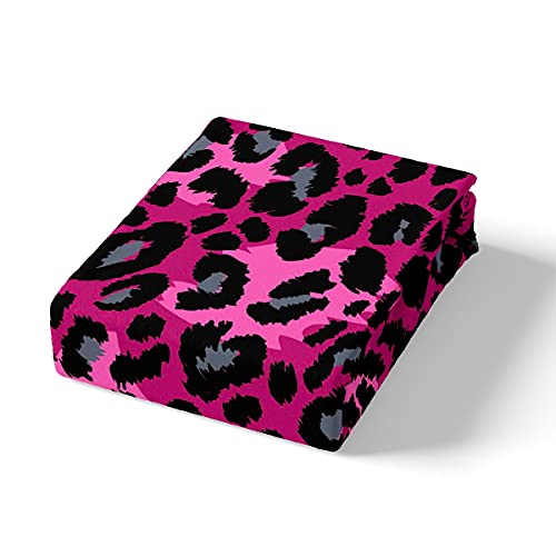 Erosebridal Safari Fitted Sheet Full, Leopard Cheetah Animals Print On Pink Bed Sheets Deep Pocket 2 Pillowcases For Kids Teens Boys Girls Women Wildlife Skin Sheet Bedding Set Bedroom Decor, 4 Pcs #TOP1