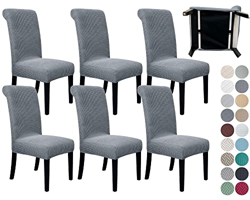 SPRINGRICO 6 Pack Dining Room Chair Covers with seat Belt, Stretch Parsons Chair Slipcover Washable Kitchen Dining Chair Cover Removable Seat Protector Set of 6, S1- Gray