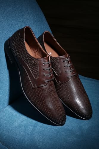 Image of Louis Philippe Men Premium Leather Breathable Lining Material Anti Slip with Heel TPR Sole Formal Derby Shoes