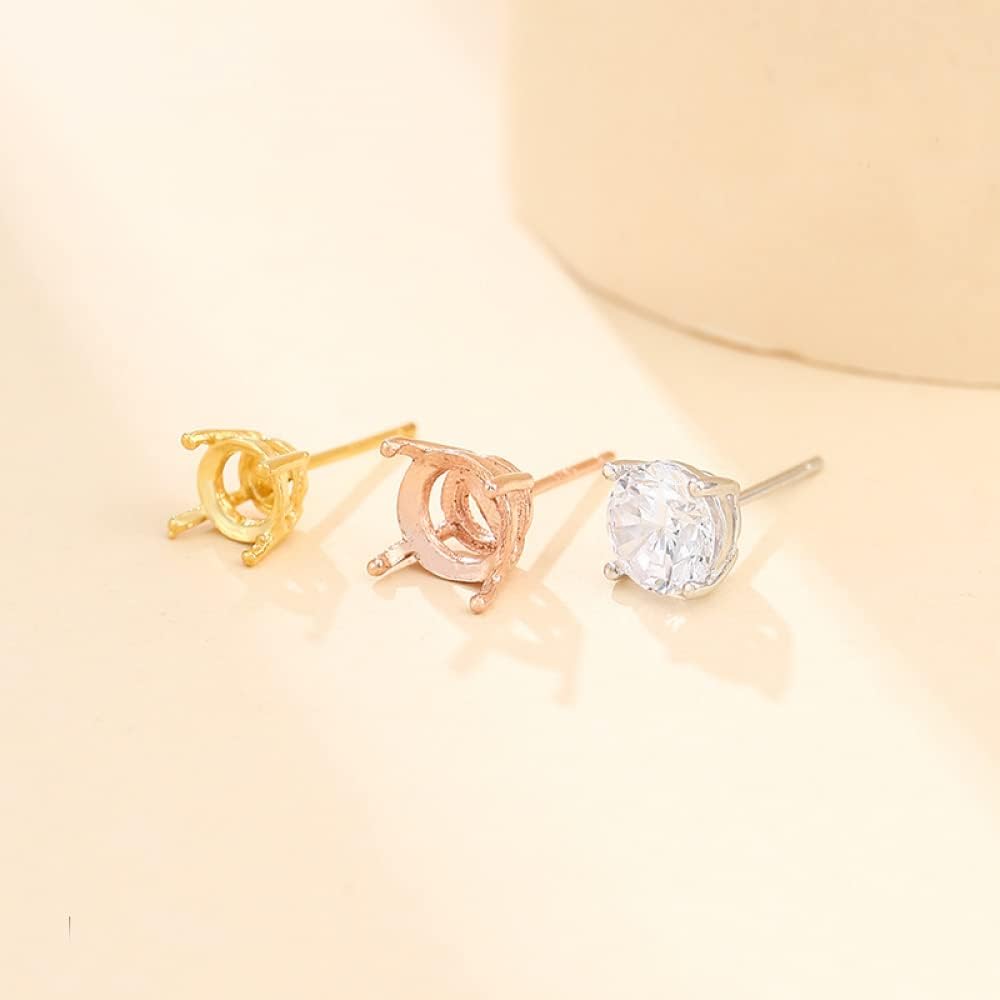 2 Pairs 925 Sterling Silver 4/6 Pongs Stud Post Earring Base Blank Earwires Cabochon Setting for 4/5/6mm Round Gemstone DIY Jewelry Gift for Women