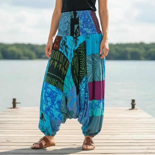 Pantalon hippie femme aladin patchwork fluide leger ete