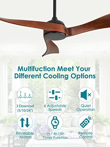 Sofucor-52-Ceiling-Fan-no-Light-Outdoor-Ceiling-Fan-without-Light-Wood-Ceiling-Fan-with-Remote-Control-3-Blade-Ceiling-Fan-with-Quiet-Energy-Saving-Motor-6-Speeds-Brown-Wood