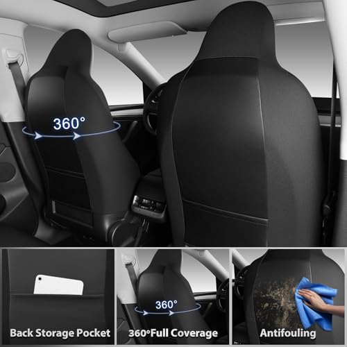 Image of CAR PASS Nappa Leather High Back Front Seat Covers, Tesla Model 3 Model Y Breathable Faux Leather Front Bucket Seat Covers, Anti-Slip Airbag Compatible Universal Fit for Sedan SUV Van Truck, Black
