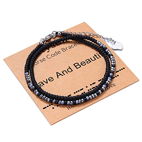 Image of Btysun Inspirational Morse Code Bracelets for Women Men Teen Girl Gifts Best Friend Birthday Gifts for Him Her Adjustable Layered Secret Message Sister Bff Girfriend Sister Christmas Jewelry