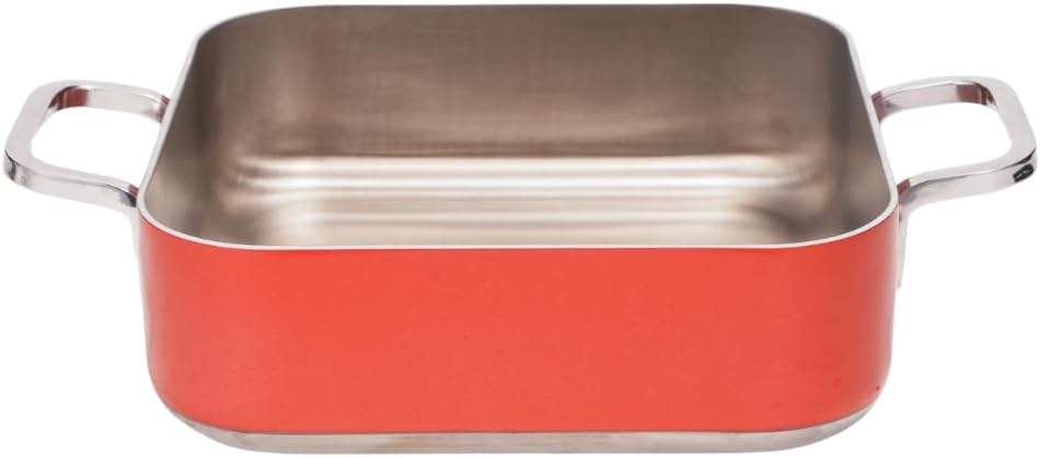 BX Starry Stainless Steel 18/10 Roasting Pan with Glass Lid, 8.2 inches, 3-ply whole clad, Red Coating, Durable, Compatible with All Stovetops, Easy Cleaning, Roasting Pan 21cm