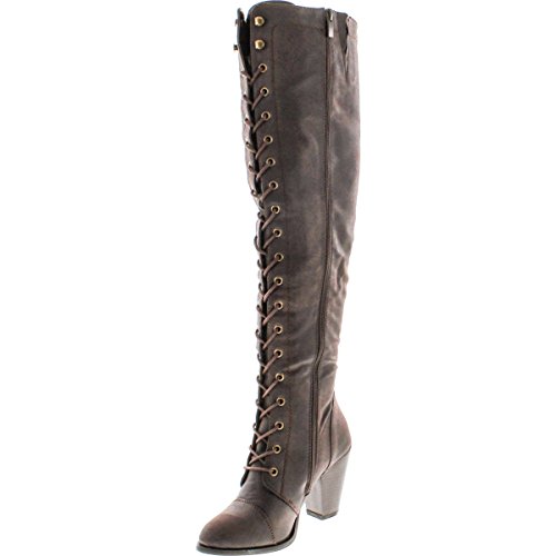 Forever Women's Knee-High Lace-Up Boot Camila-48 Brown Pu Pu 82