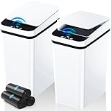2 Pack 12L Automatic Touchless Garbage Can, Small Motion Sensor Smart Trash Can, Slim Waterproof Trash Bin for Bedroom, Bathroom, Office, Living Room, White