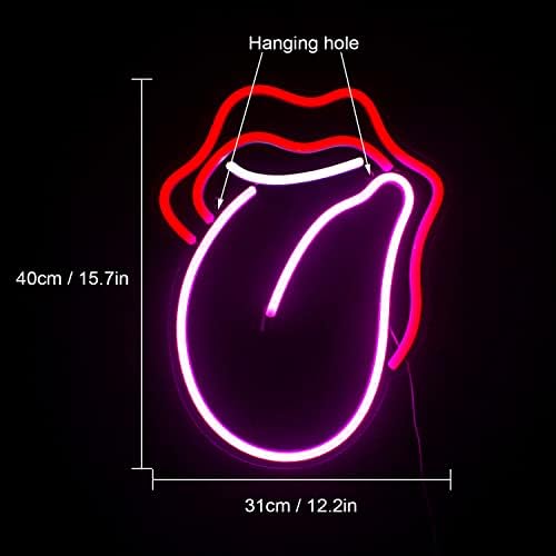 wanxing Lips Neon Sign Flame Red Lips Big Tongue Shape Neon Signs Wall Decor for Children Baby Room Christmas Wedding Party Decoration, Pink&red Flame Lip