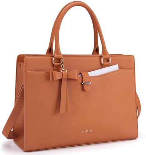 Missnine Laptop Tote Bag for Women 15.6 Inch Leather Work Bags Teacher Computer Purse Briefcase Handbag for Office, Travel